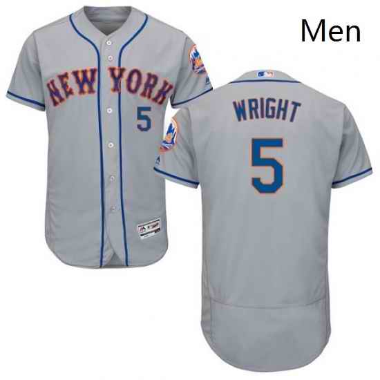 Mens Majestic New York Mets 5 David Wright Grey Road Flex Base Authentic Collection MLB Jersey